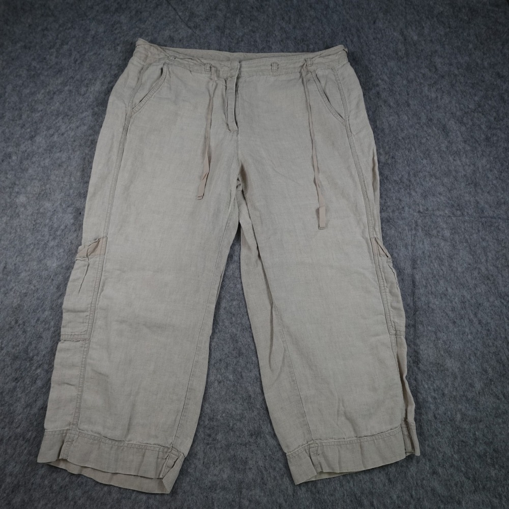 J Jill Pants Womens 16 Beige Linen Cargo Capri Familiar Fit Below Waist Wide Leg